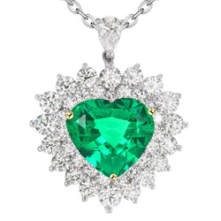 Gorgeous Green Emerald Heart Halo Pendant
