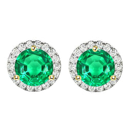 Natural Real ( Not Lab Grown ) Gorgeous Round Halo Studs Green Emerald GIA Earrings