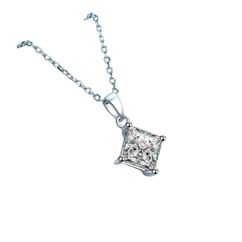 Gorgeous 2 Carat Princess Cut Natural Earth Mined Diamond Pendant Necklace Gold White 14K