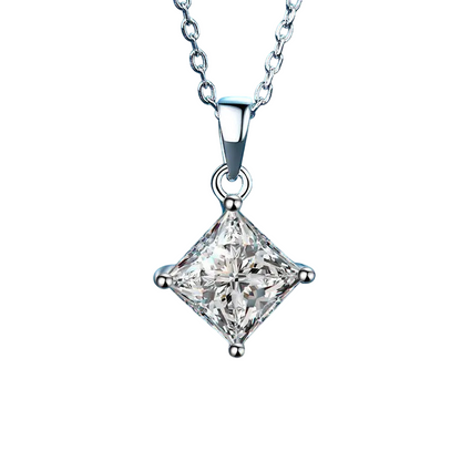 Gorgeous 2 Carat Princess Cut Natural Earth Mined Diamond Pendant Necklace Gold White 14K