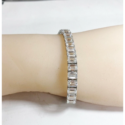 Gorgeous Emerald Cut Lab Grown Diamond Tennis Bracelet White Gold 14K 23.85 Ct.