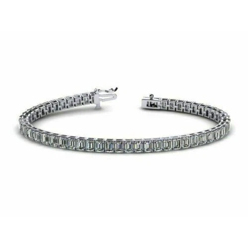 Gorgeous Emerald Cut Lab Grown Diamond Tennis Bracelet White Gold 14K 23.85 Ct.