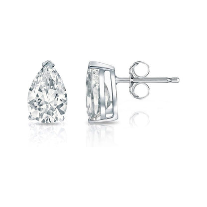 Gorgeous Pear 2 Carats GIA CERTIFICATE Solitaire Lab Grown Diamond Stud Earrings White Gold 14K