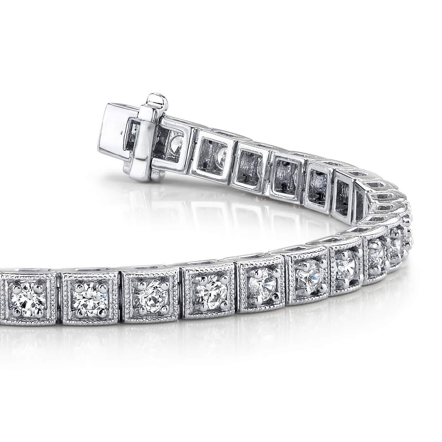 Gorgeous Round Prong Set Lab Grown Diamond Square Link Bracelet White 7 Ct