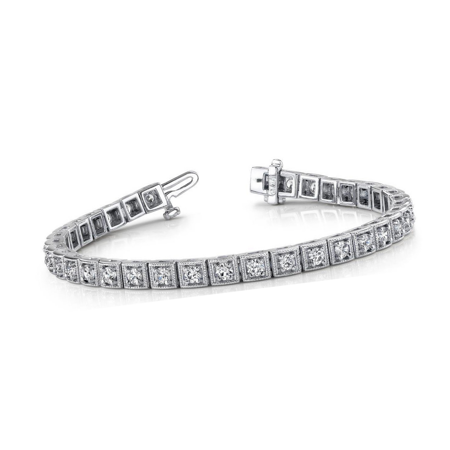 Gorgeous Round Prong Set Lab Grown Diamond Square Link Bracelet White 7 Ct