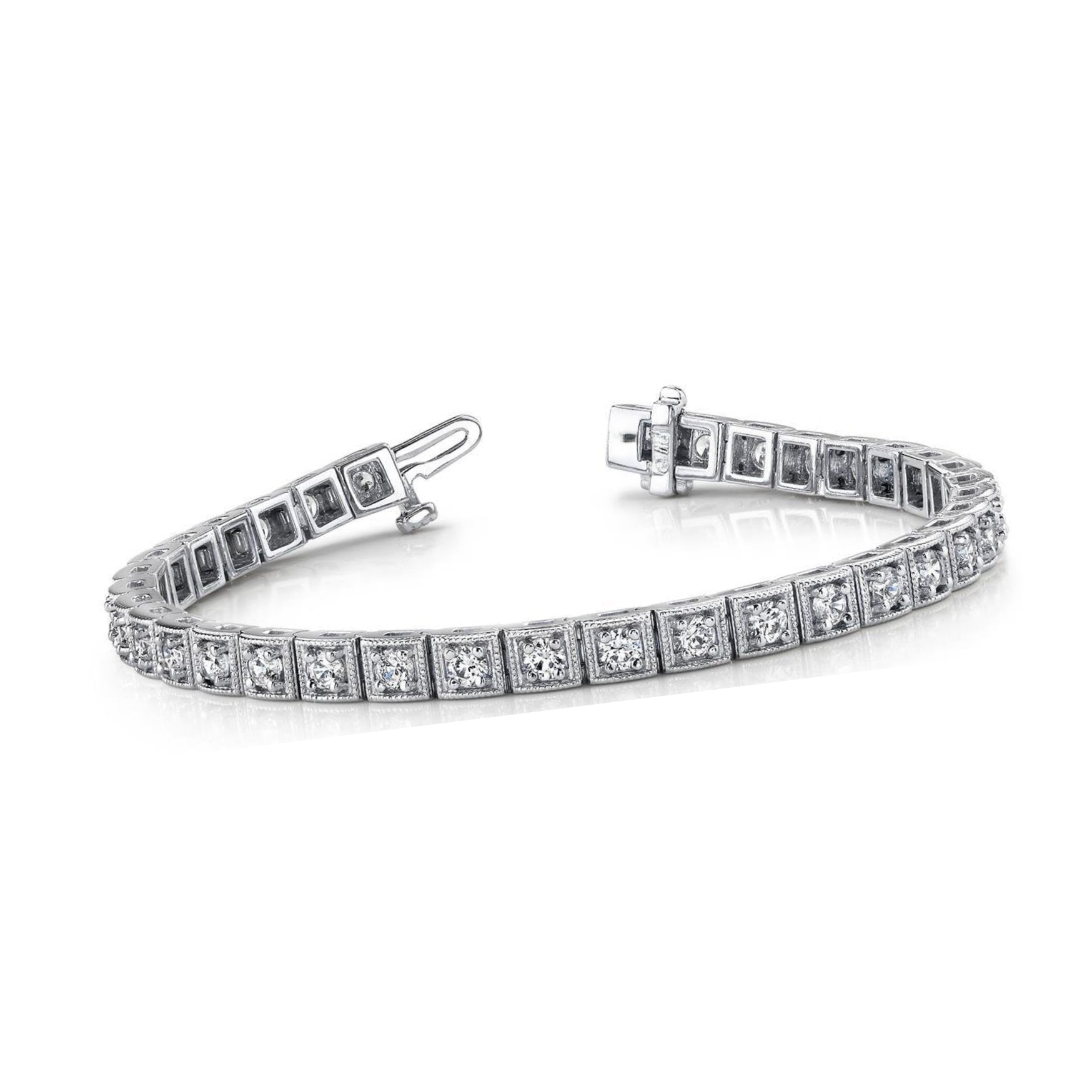 Gorgeous Round Prong Set Lab Grown Diamond Square Link Bracelet White 7 Ct