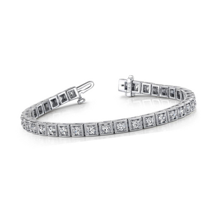 Gorgeous Round Prong Set Lab Grown Diamond Square Link Bracelet White 7 Ct