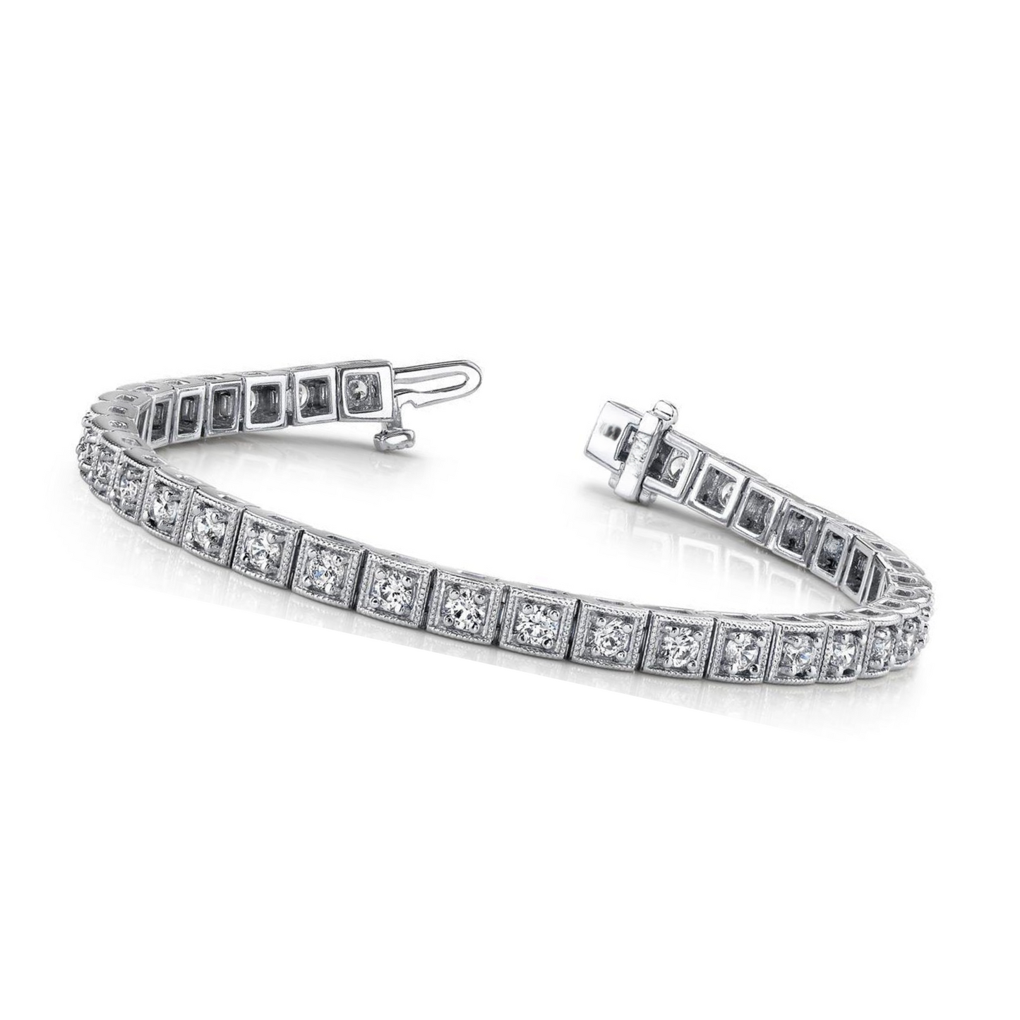 Gorgeous Round Prong Set Lab Grown Diamond Square Link Bracelet White 7 Ct