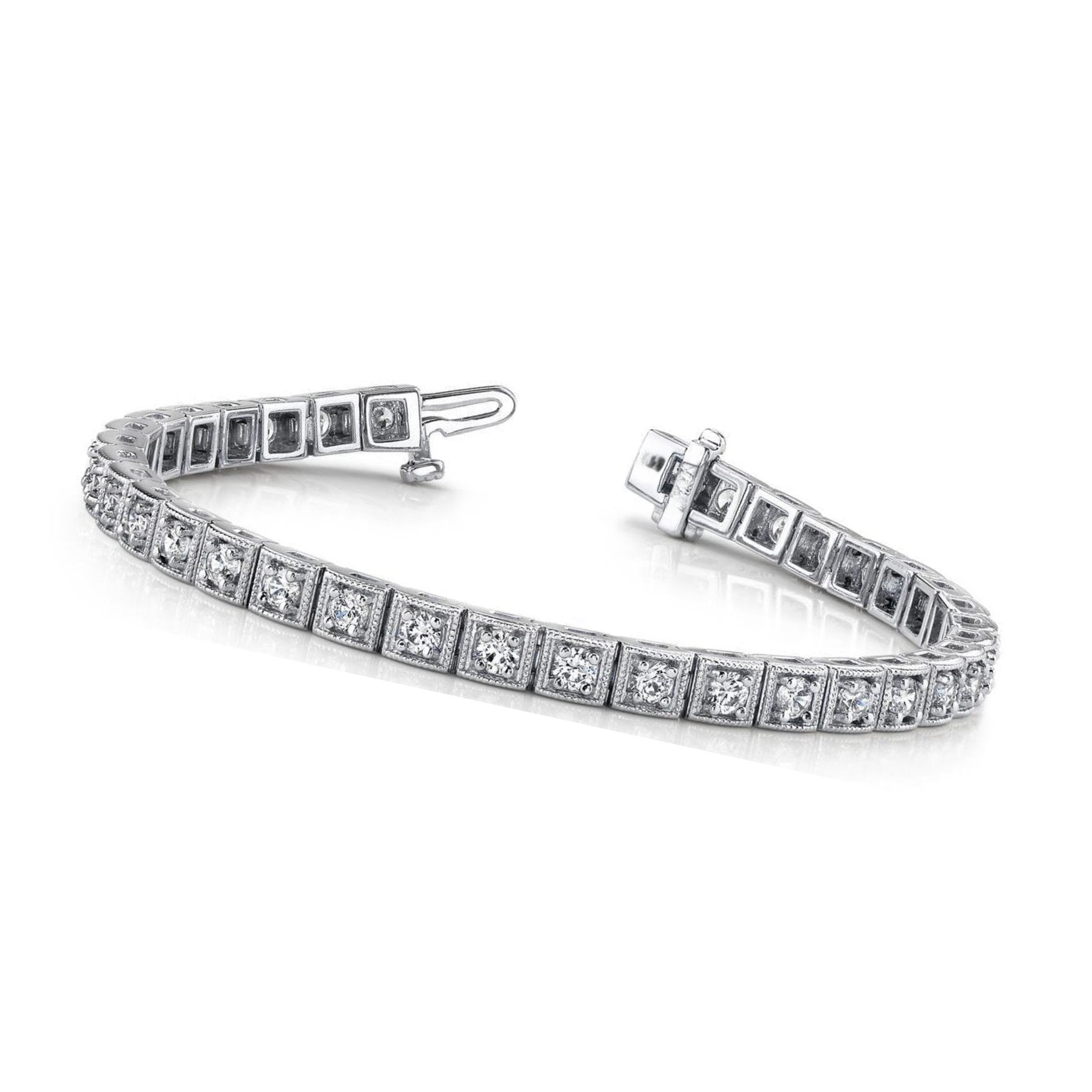 Gorgeous Round Prong Set Lab Grown Diamond Square Link Bracelet White 7 Ct