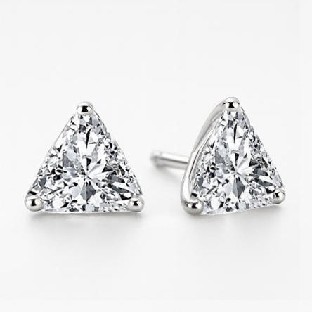 Gorgeous Trilliant Cut Natural Earth Mined Diamond 2 Carats Stud Women Earring White Gold