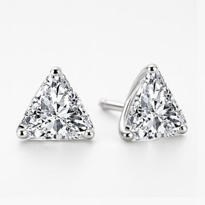 Gorgeous Trilliant Cut Natural Earth Mined Diamond 2 Carats Stud Women Earring White Gold