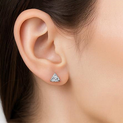 Gorgeous Trilliant Cut Natural Earth Mined Diamond 2 Carats Stud Women Earring White Gold