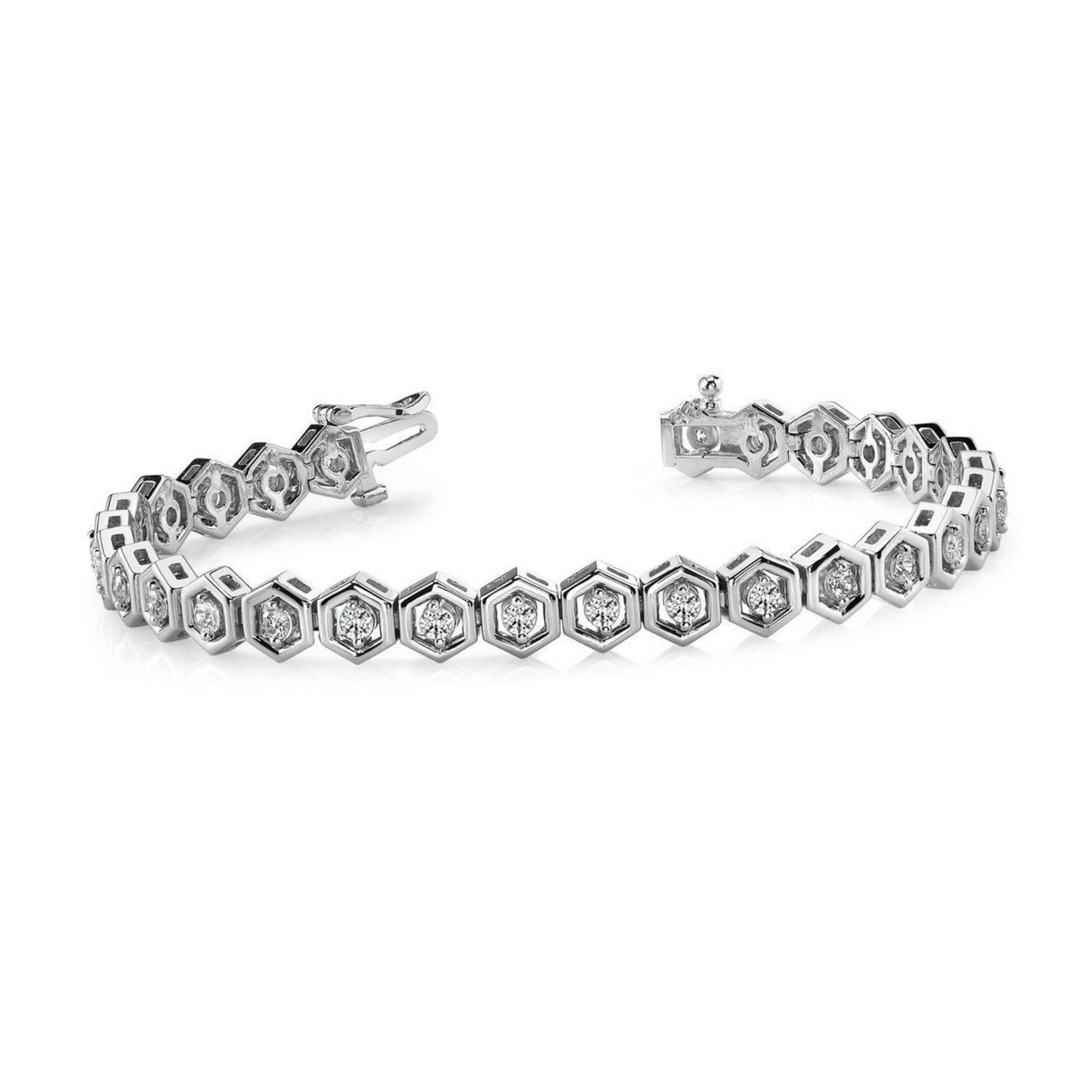 Gorgeous Two Prong Set Round Lab Grown Diamond 5 Carats Hexagon Link Bracelet
