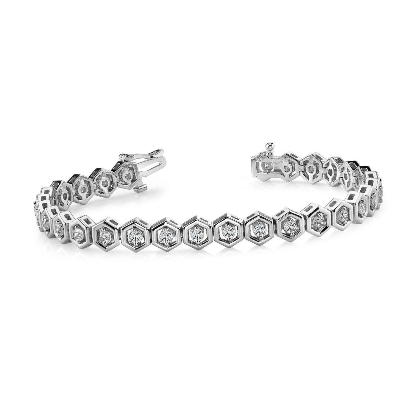 Gorgeous Two Prong Set Round Lab Grown Diamond 5 Carats Hexagon Link Bracelet