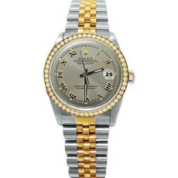 Gray Roman Dial  Diamond Bezel Rolex Datejust Watch Gold & Ss QUICK SET