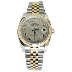 Gray Roman Dial Rolex Datejust Watch Two Tone Smooth Bezel Jubilee QUICK SET