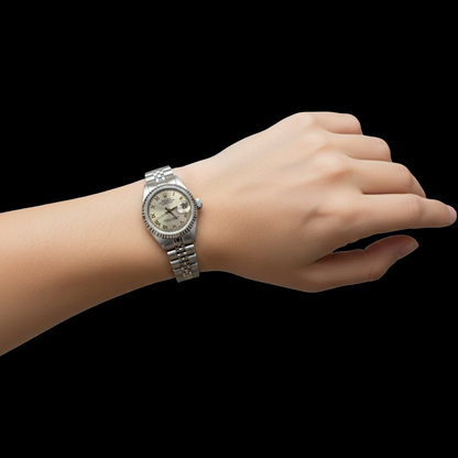 Gray Roman Dial Rolex Datejust Women Bezel Jubilee Ss