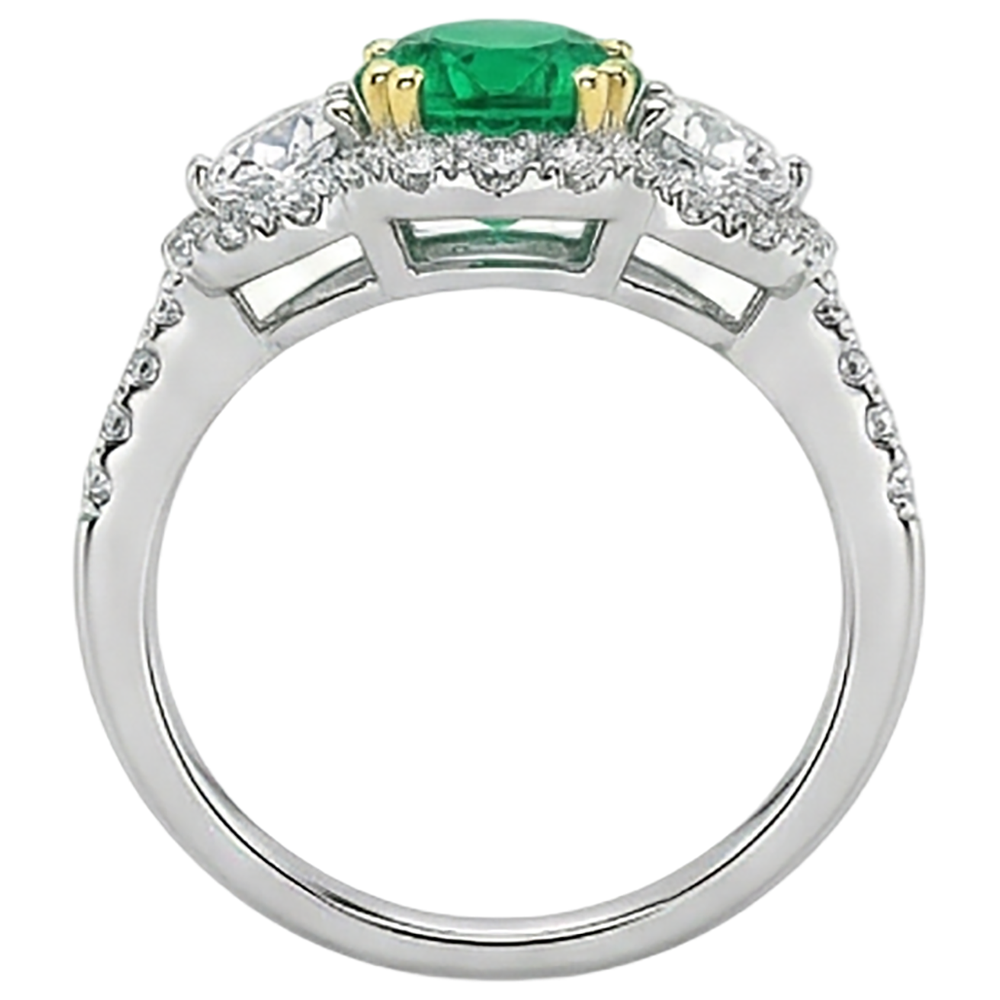 Natural Real ( Not Lab Grown ) Green Emerald GIA And Diamond Ladies Ring Double Prong Set