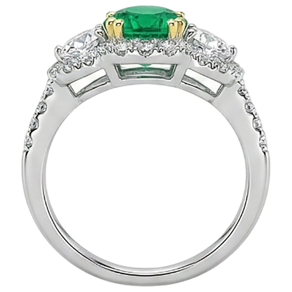 Natural Real ( Not Lab Grown ) Green Emerald GIA And Diamond Ladies Ring Double Prong Set