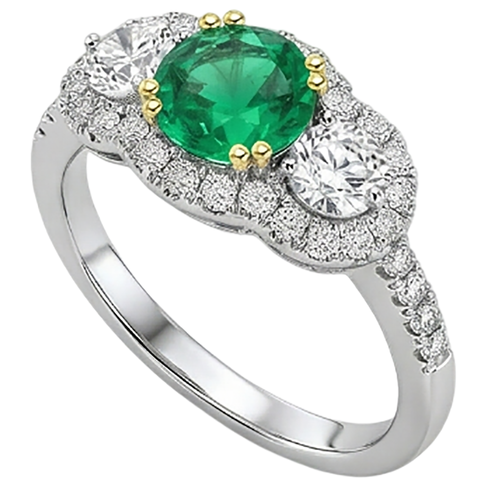 Natural Real ( Not Lab Grown ) Green Emerald GIA And Diamond Ladies Ring Double Prong Set