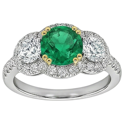 Natural Real ( Not Lab Grown ) Green Emerald GIA And Diamond Ladies Ring Double Prong Set
