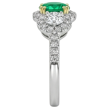 Natural Real ( Not Lab Grown ) Green Emerald GIA And Diamond Ladies Ring Double Prong Set