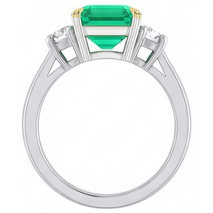 Natural Real ( Not Lab Grown ) Green Emerald GIA And Diamond Ring 3 Stone Jewelry