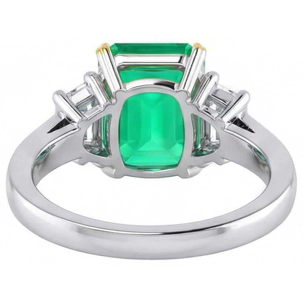 Natural Real ( Not Lab Grown ) Green Emerald GIA And Diamond Ring 3 Stone Jewelry