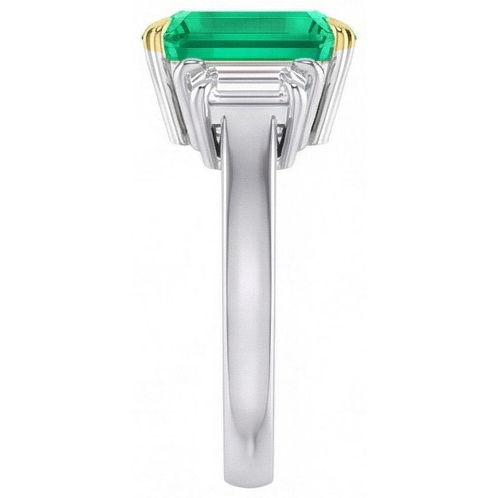 Natural Real ( Not Lab Grown ) Green Emerald GIA And Diamond Ring 3 Stone Jewelry
