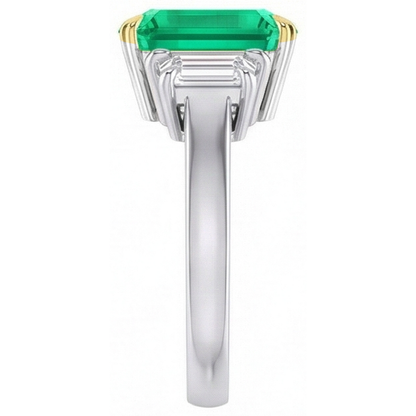 Natural Real ( Not Lab Grown ) Green Emerald GIA And Diamond Ring 3 Stone Jewelry