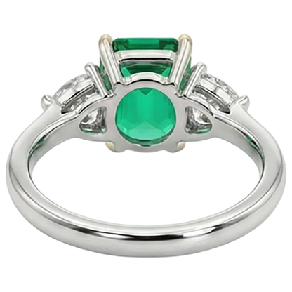 Natural Real ( Not Lab Grown ) Green Emerald GIA And Diamond Ring Precious Stone Jewelry