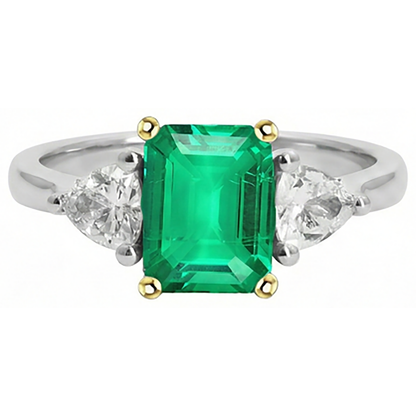 Natural Real ( Not Lab Grown ) Green Emerald GIA And Diamond Ring Precious Stone Jewelry