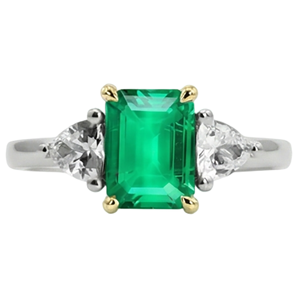 Natural Real ( Not Lab Grown ) Green Emerald GIA And Diamond Ring Precious Stone Jewelry