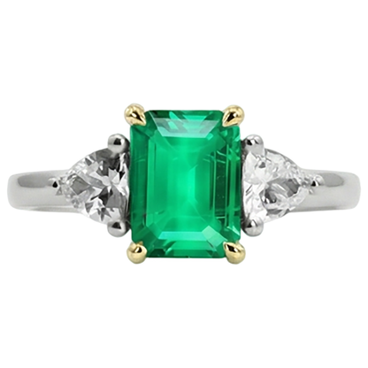 Natural Real ( Not Lab Grown ) Green Emerald GIA And Diamond Ring Precious Stone Jewelry