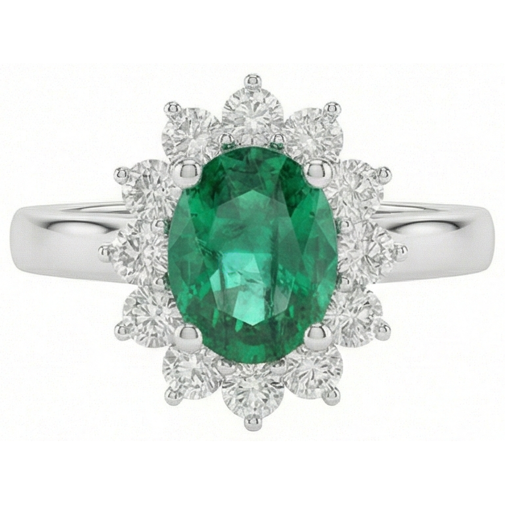 Green Emerald GIA And Natural Earth Mined Diamond Ring 3.50 Carats Lady Gold Jewelry