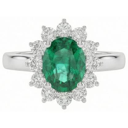 Green Emerald GIA And Natural Earth Mined Diamond Ring 3.50 Carats Lady Gold Jewelry