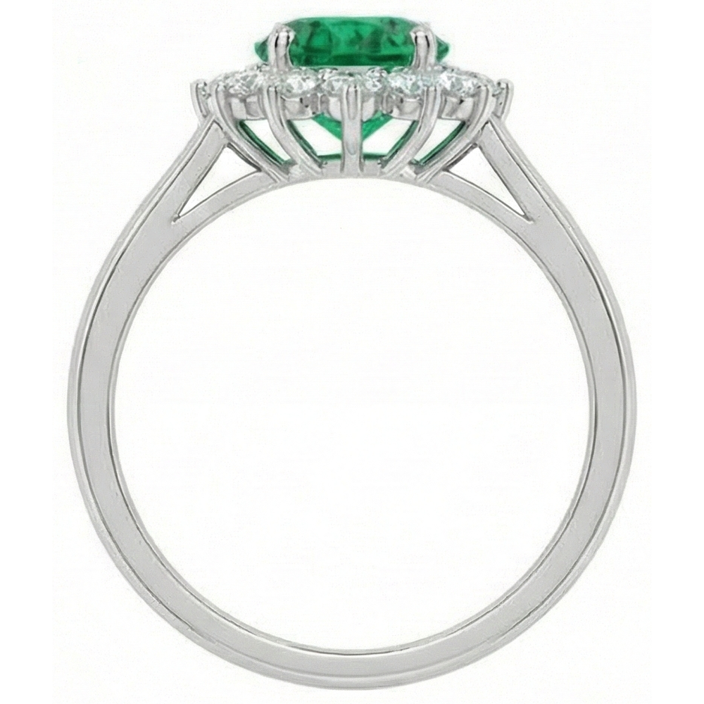 natural round emerald 3.50ct ring on white background