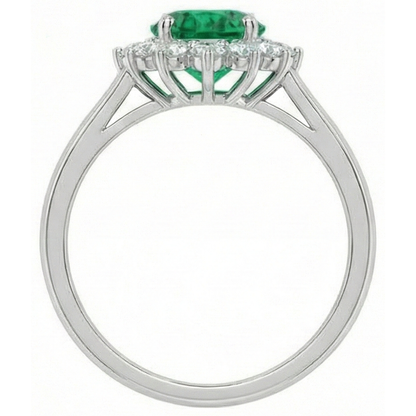 natural round emerald 3.50ct ring on white background
