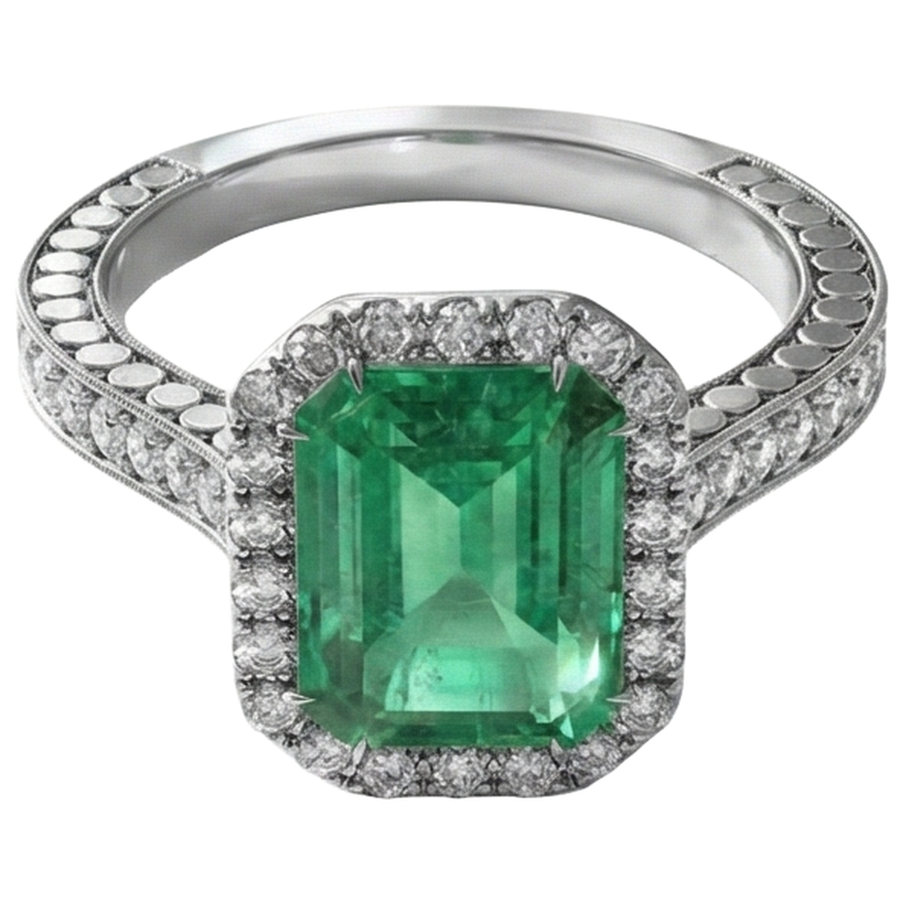 Green Emerald GIA And Natural Earth Mined Diamond Wedding Ring White Gold Jewelry 21.50 Ct