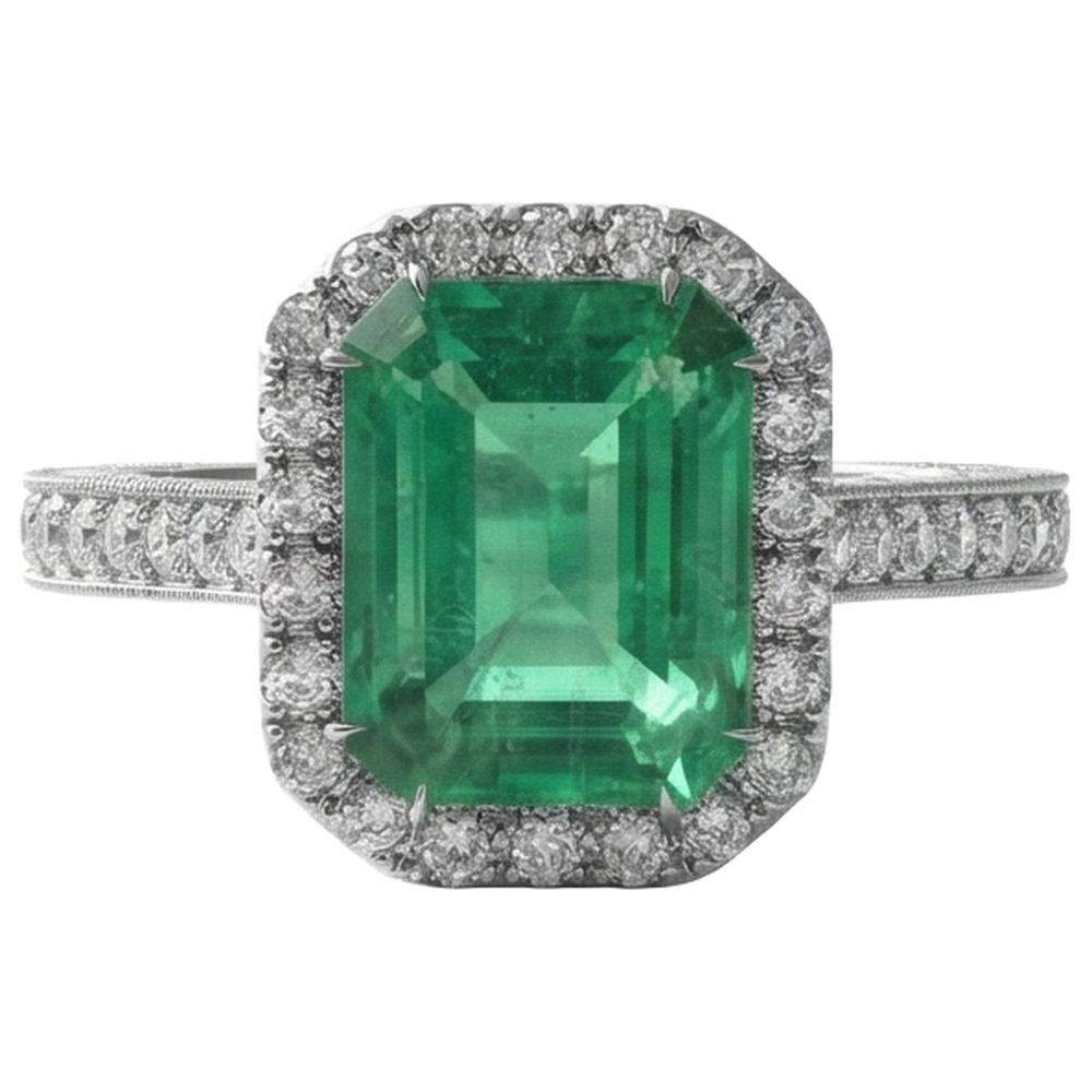 Green Emerald GIA And Natural Earth Mined Diamond Wedding Ring White Gold Jewelry 21.50 Ct
