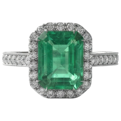Green Emerald GIA And Natural Earth Mined Diamond Wedding Ring White Gold Jewelry 21.50 Ct