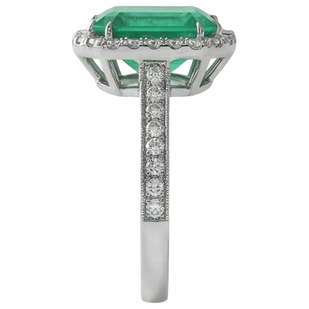 Green Emerald GIA And Natural Earth Mined Diamond Wedding Ring White Gold Jewelry 21.50 Ct