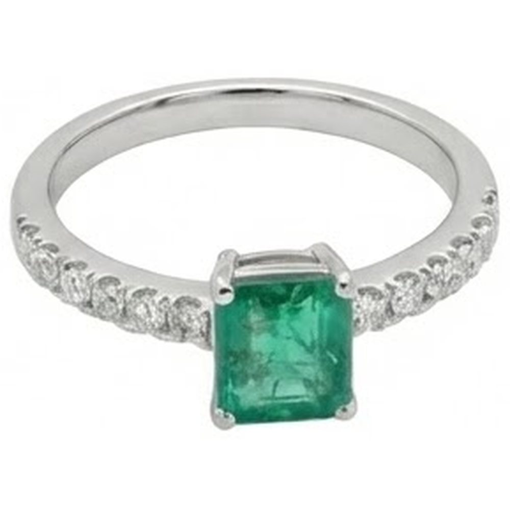 Green Emerald GIA And Natural Earth Mined Diamonds 2.80 Carats Engagement Ring White Gold 14K