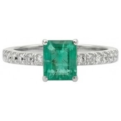 Green Emerald GIA And Natural Earth Mined Diamonds 2.80 Carats Engagement Ring White Gold 14K