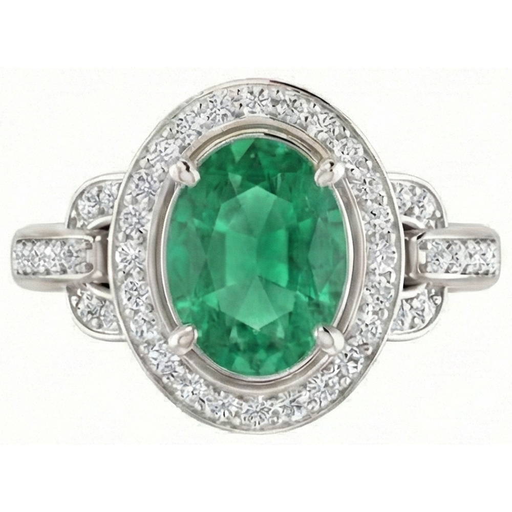 Green Emerald GIA And Natural Earth Mined Diamonds 4.85 Carats Engagement Ring White Gold 14K