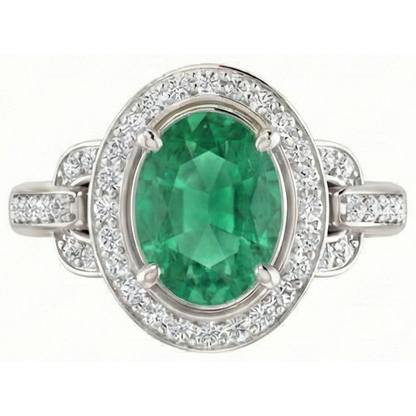 Green Emerald GIA And Natural Earth Mined Diamonds 4.85 Carats Engagement Ring White Gold 14K