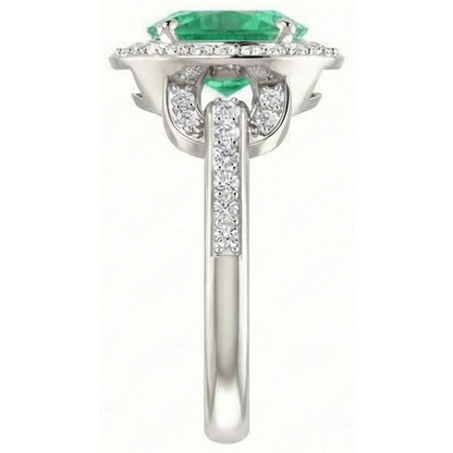 Green Emerald GIA And Natural Earth Mined Diamonds 4.85 Carats Engagement Ring White Gold 14K