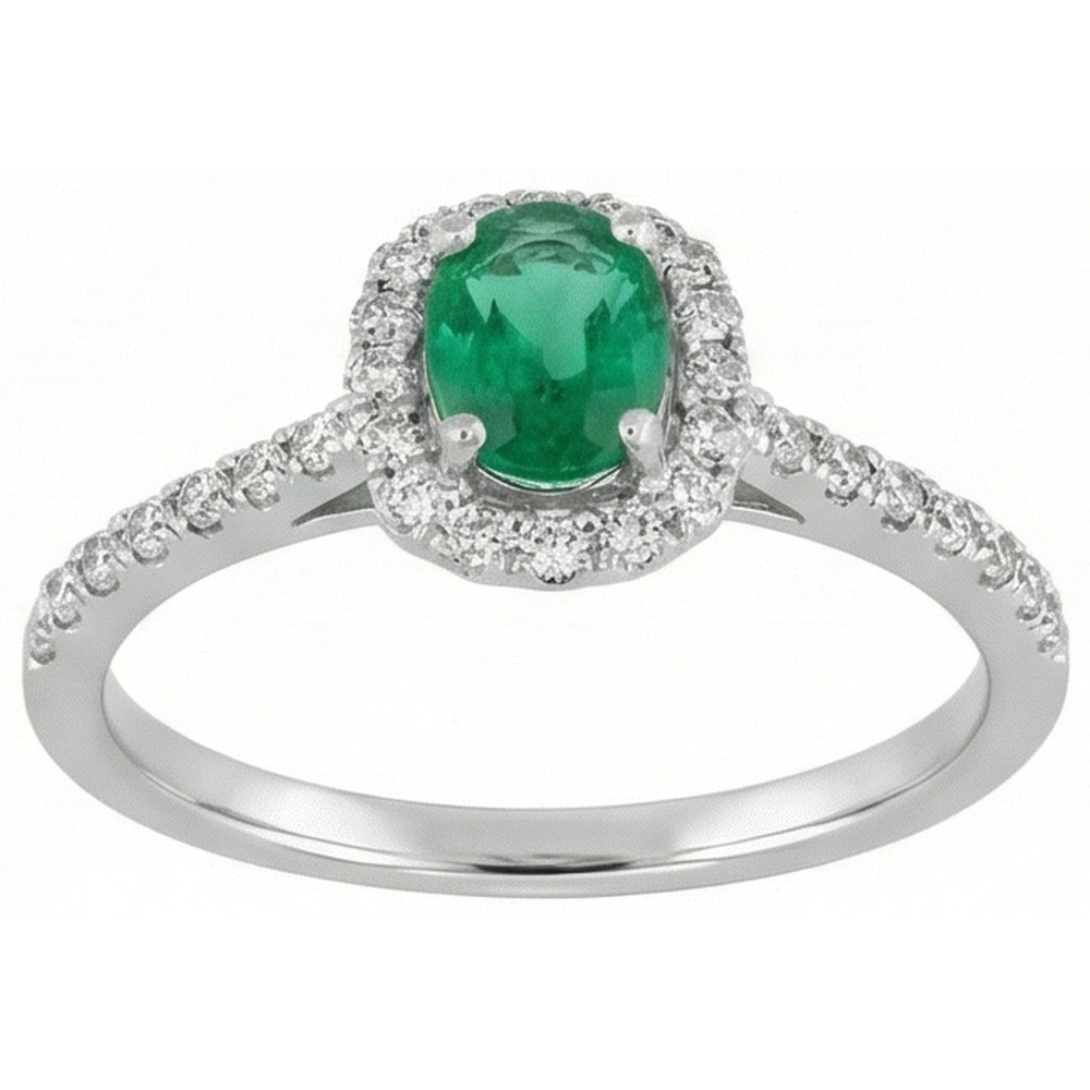 natural round emerald 5.25ct ring close up detail