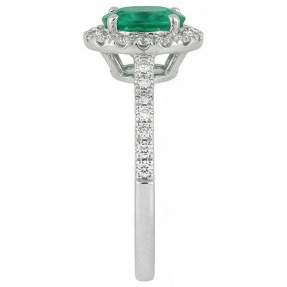 natural round emerald 5.25ct ring on white background