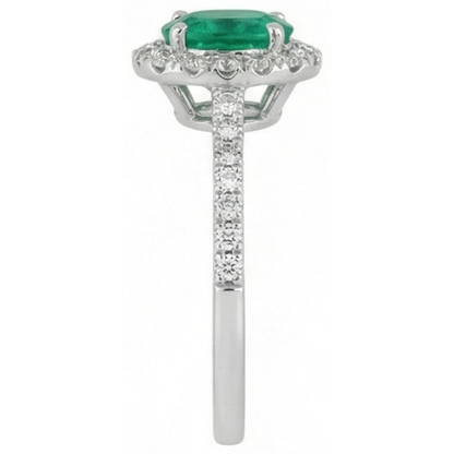 natural round emerald 5.25ct ring on white background